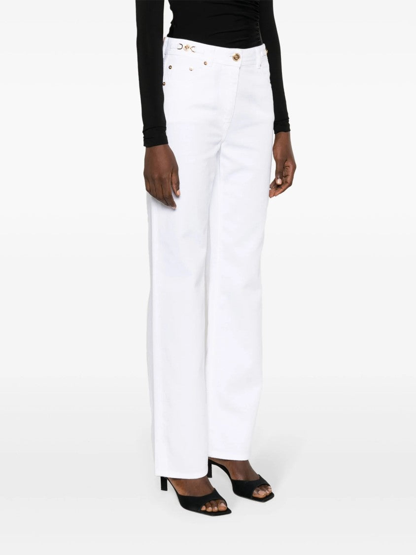 Versace White Wide-Leg Gold Hardware Denim Jeans