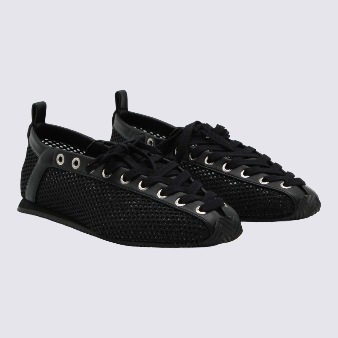Ganni Lace-Up Black Flats With Breathable Mesh Upper