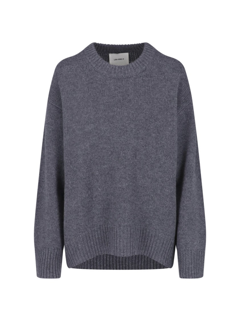 Lisa Yang Relaxed Fit Cropped Crew Neck Knit Sweater