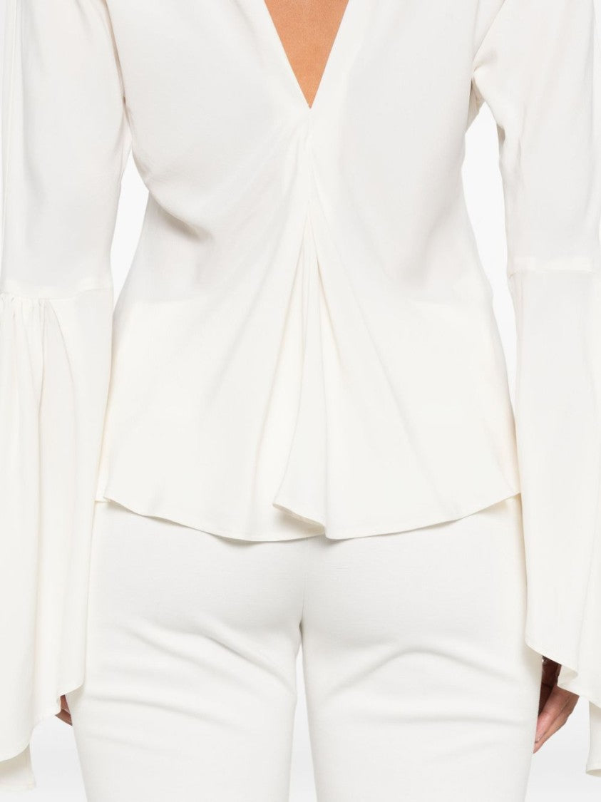 Pinko White High Neck Shirt With Flared Sleeves