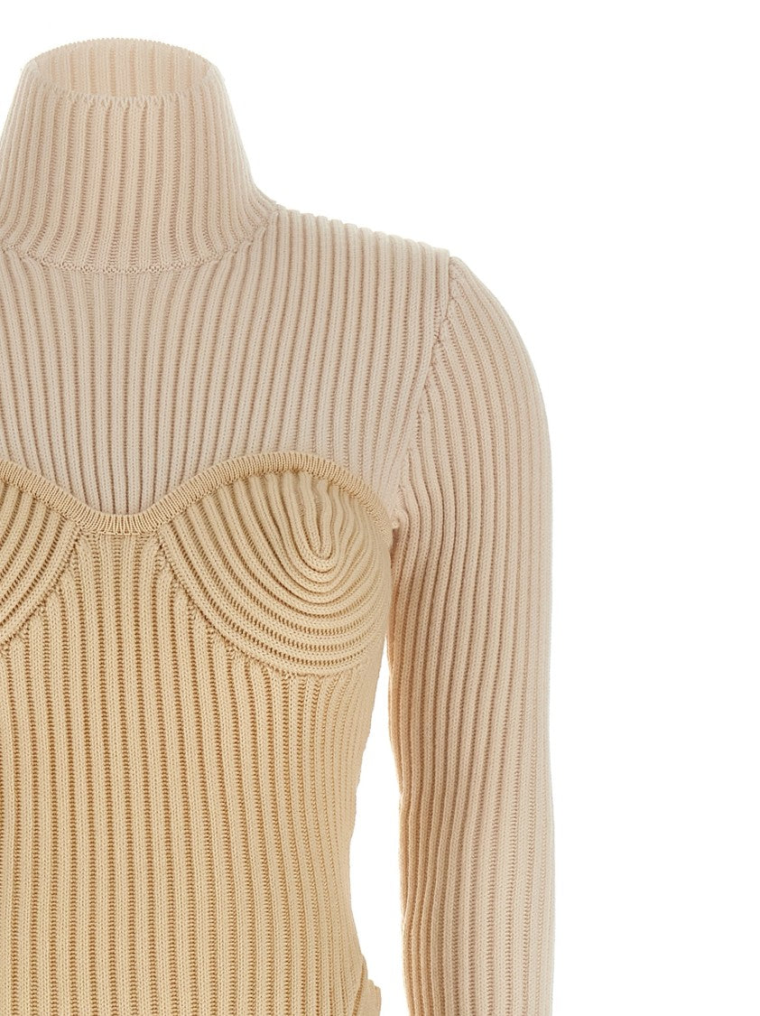 Jean Paul Gaultier Ribbed Merino Wool Corset Dress With Trompe L'oeil Silhouette