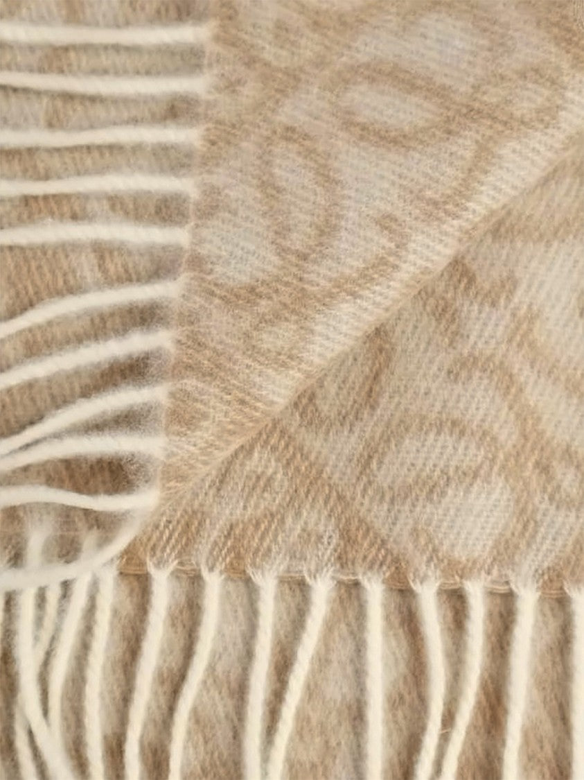 Loewe Embroidered Wool-Cashmere Scarf With Fringed Edges