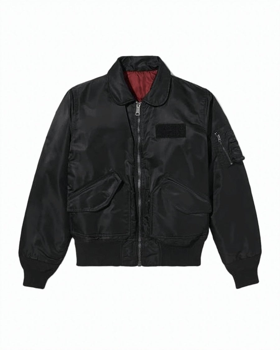 A.P.C. Sleek Black Bomber Jacket With Zippered Sleeve Pocket
