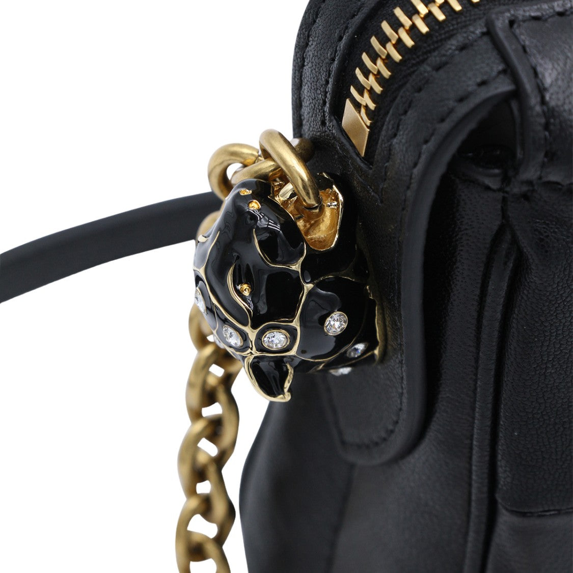 Valentino Garavani Chevron-Pattern Black Leather Bag With Gold Accents
