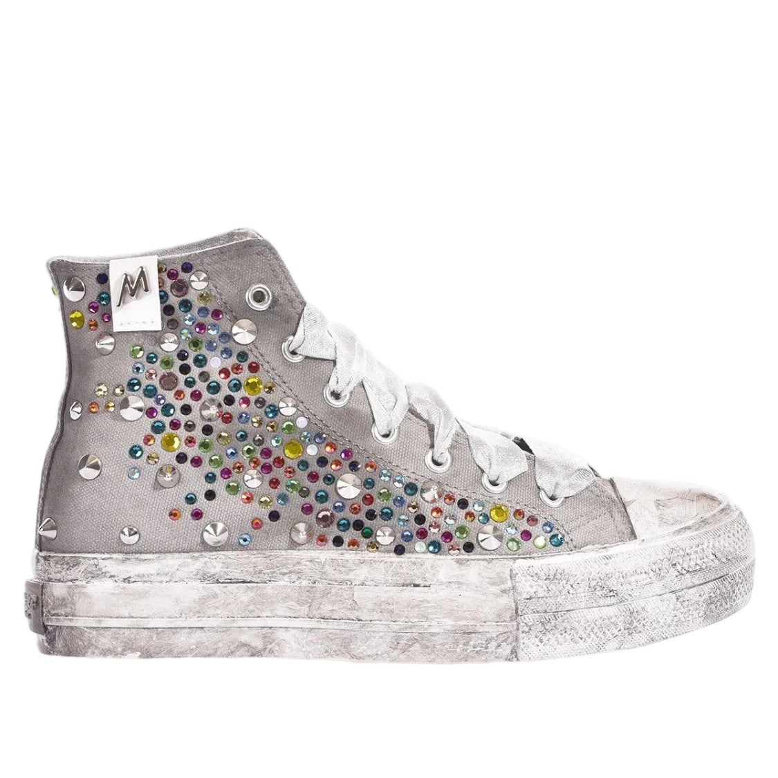 Mimanera Grey Handcrafted Swarovski Converse Platform Sneakers