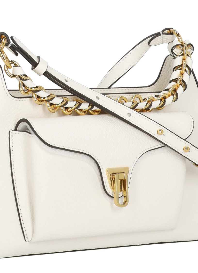 Coccinelle Ivory Leather Shoulder Bag With Gold-Tone Accents
