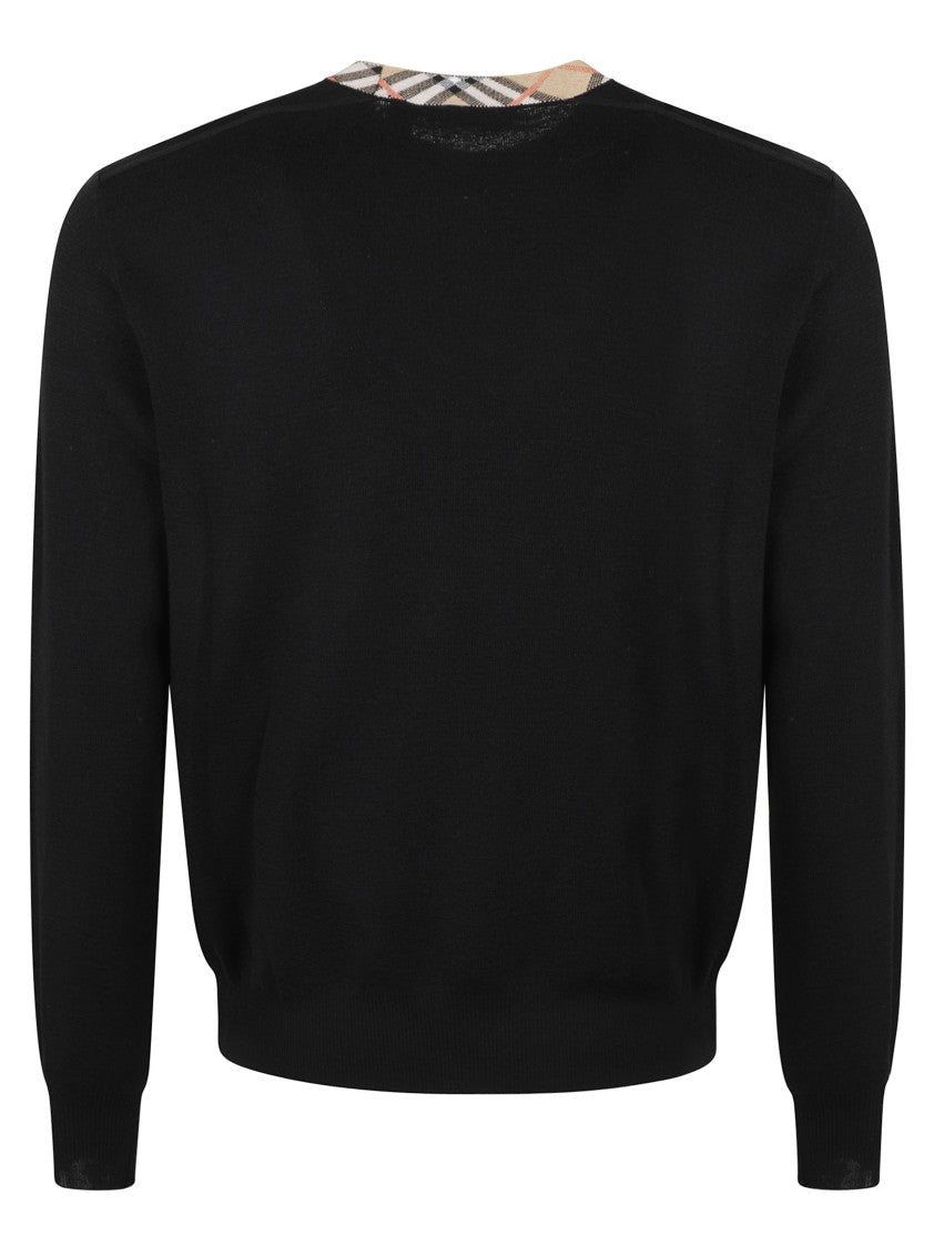 Burberry Classic Black Sweater With Distinctive Patterned Trim