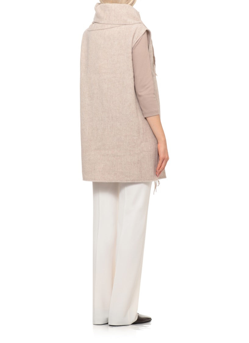 Fabiana Filippi Wool Gilet With Fringed Trims And Scarf Detail