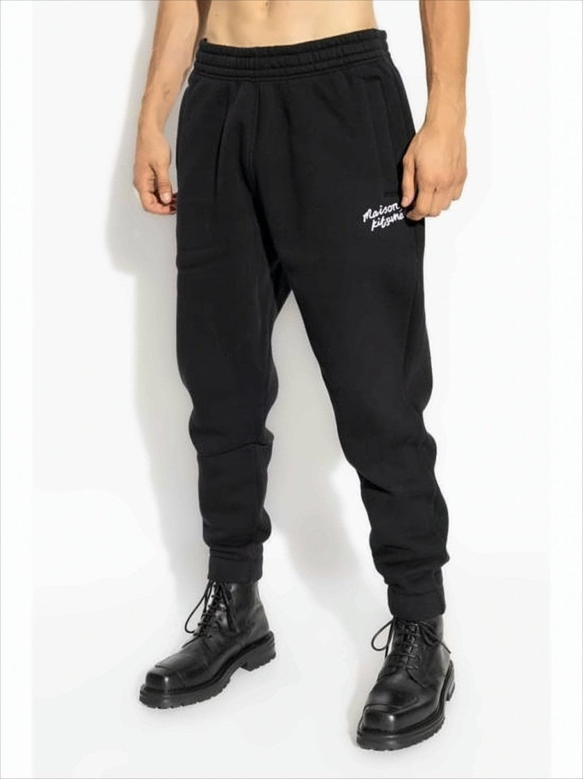 Maison Kitsuné Relaxed Fit Black Cotton Jogger Pants With Embroidered Logo