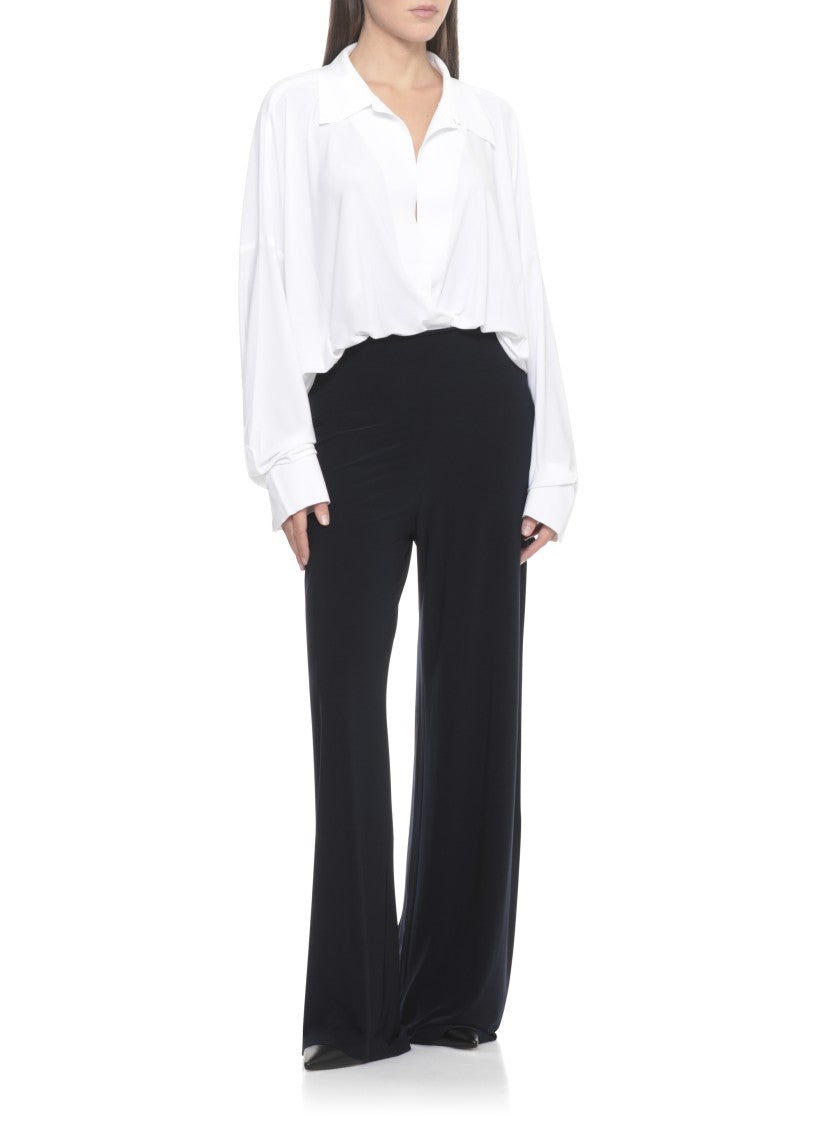 Norma Kamali Blue Elastic Waist Straight-Leg Pants
