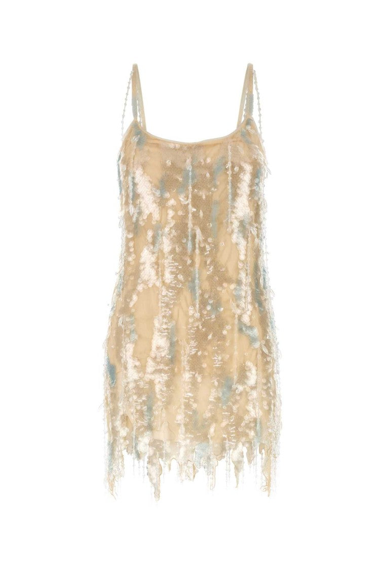 Blumarine Embellished Mesh Mini Dress