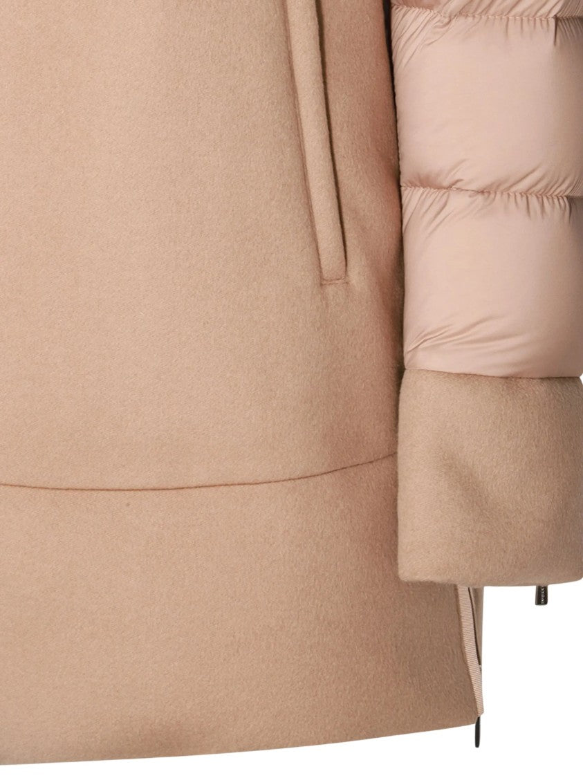 Moorer Fresia Coat With Quilted Sleeves And Fur Trim