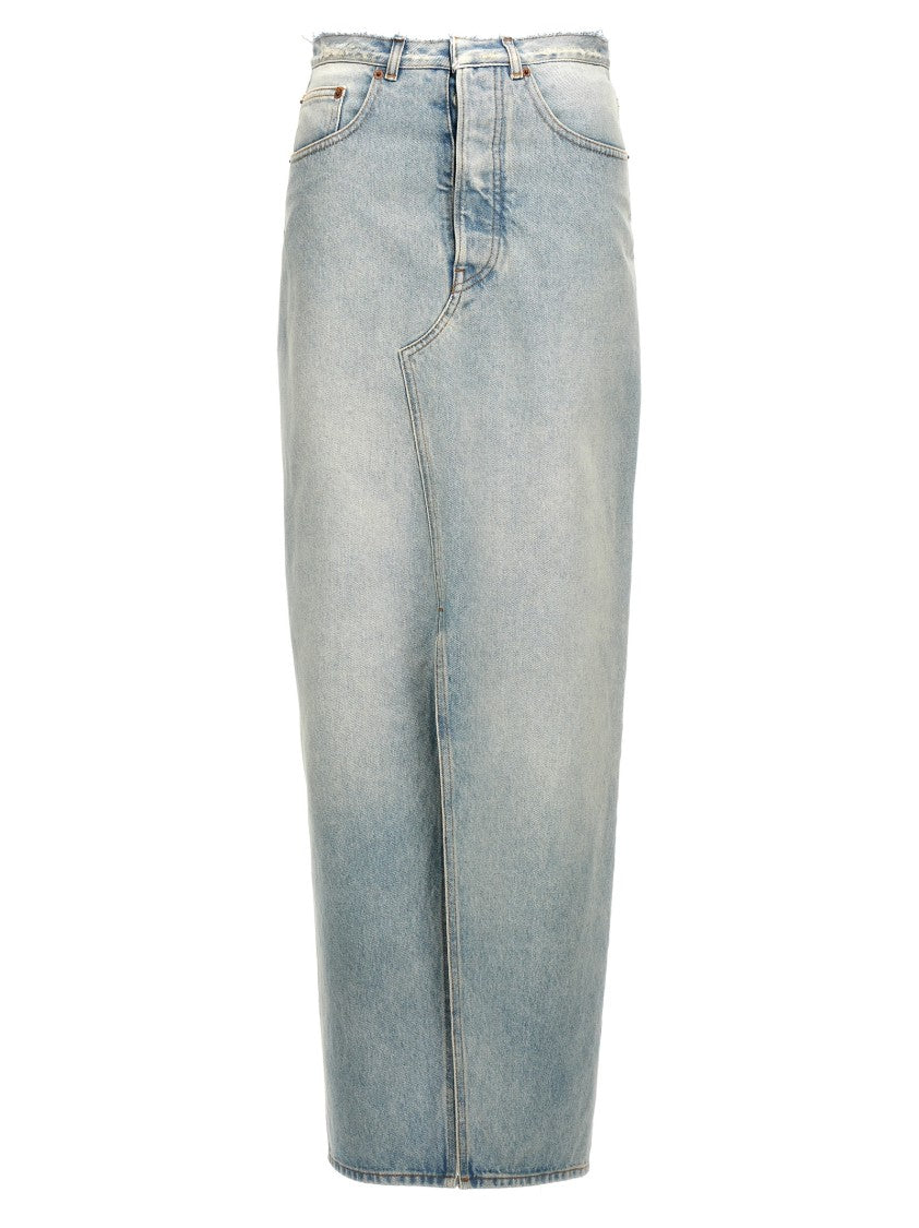 Mm6 By Maison Margiela Long Cotton Denim Skirt With Front