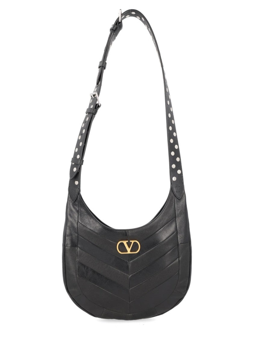 Valentino Garavani Crescent-Shaped Leather Shoulder Bag With Chevron Panels