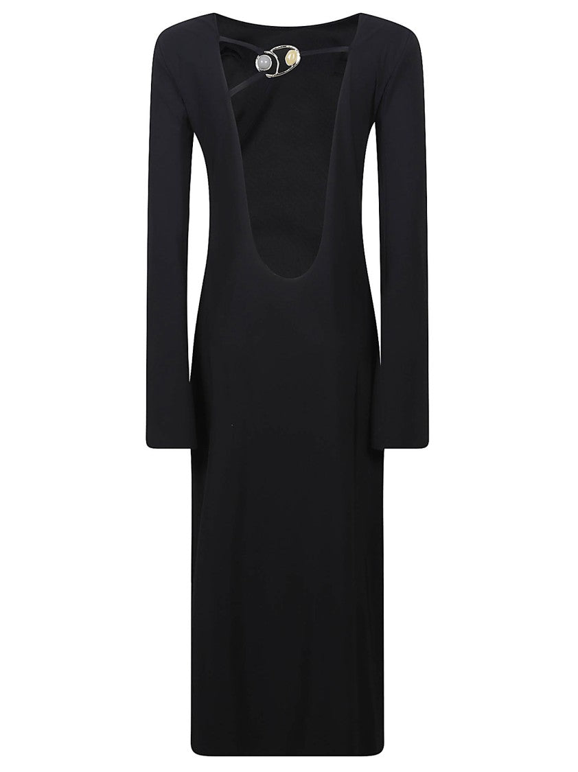 Hamoulet Black Backless Clasp Mid-Calf Dress