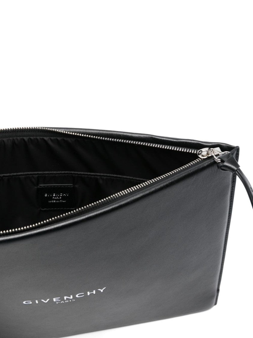 Givenchy Black Rectangular Leather Zip Clutch