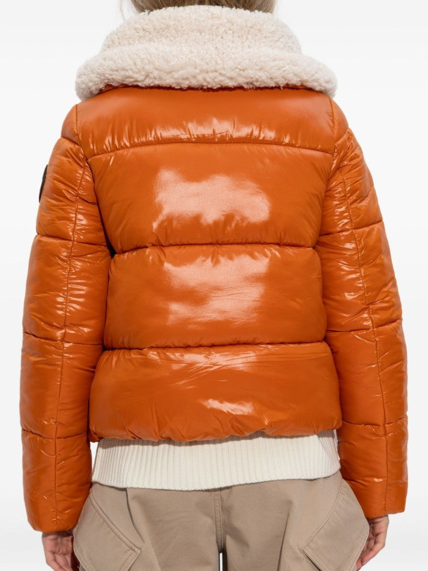 Save The Duck Glossy Padded Short Jacket With Shearling-Lined Collar
