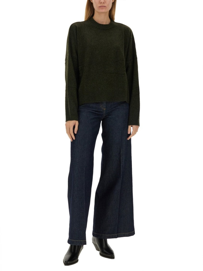 Aspesi Relaxed Fit Green Wool Jersey Sweater