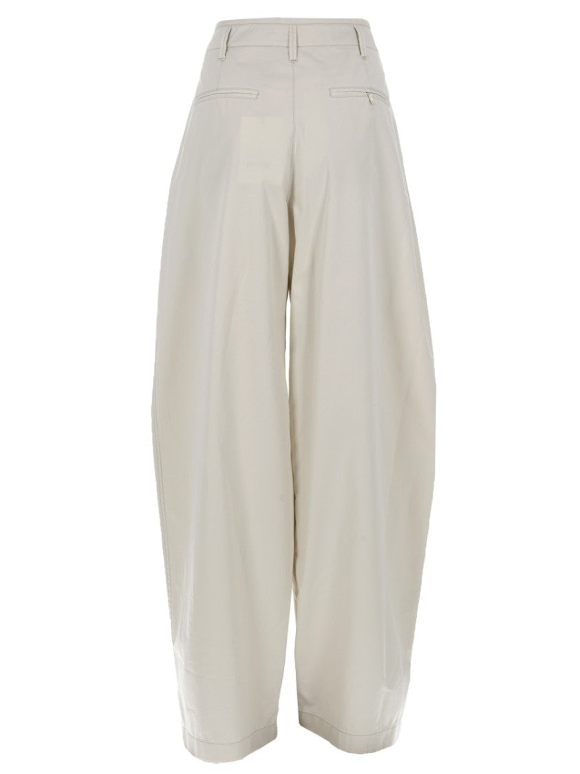 Lemaire Neutrals Wide-Leg Front Pleats Cotton Chinos