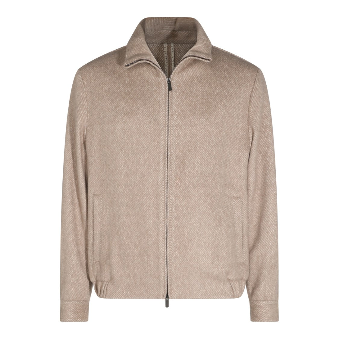 Altea Beige Herringbone Zip-Front Jacket