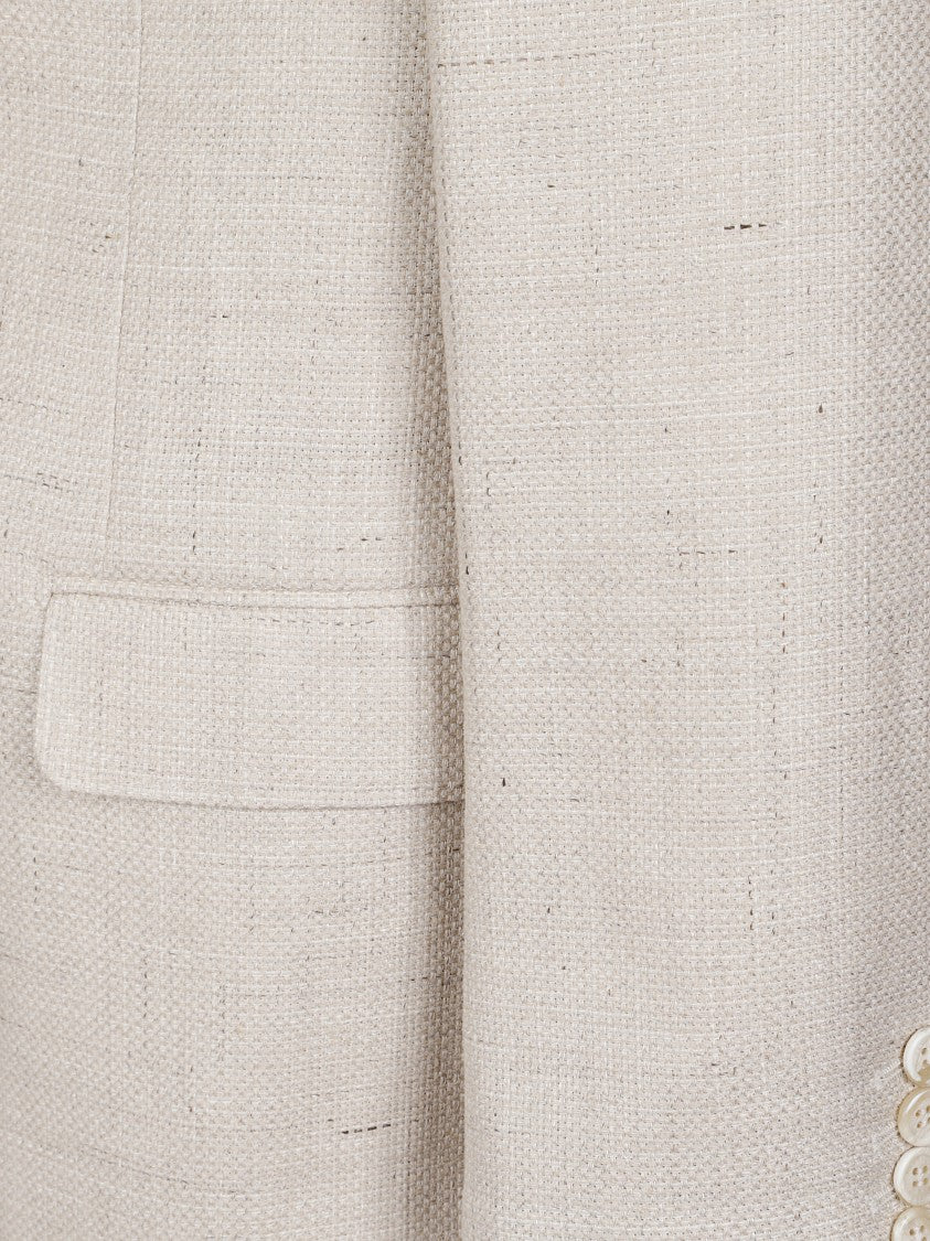 Brunello Cucinelli Beige Single Breasted Wool-Linen Blazer