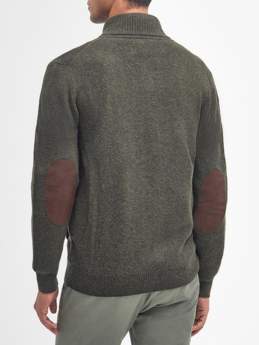 Barbour Essential Zip-Through Cardigan With Suede Elbow Patches