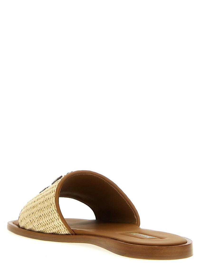 Miu Miu Woven Raffia Sandals With Stitched Leather Logo