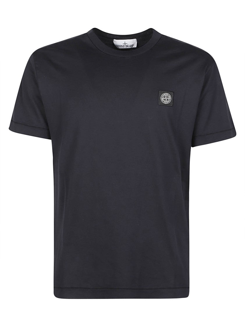 Stone Island Black Logo Minimalist Patch Cotton T-Shirt
