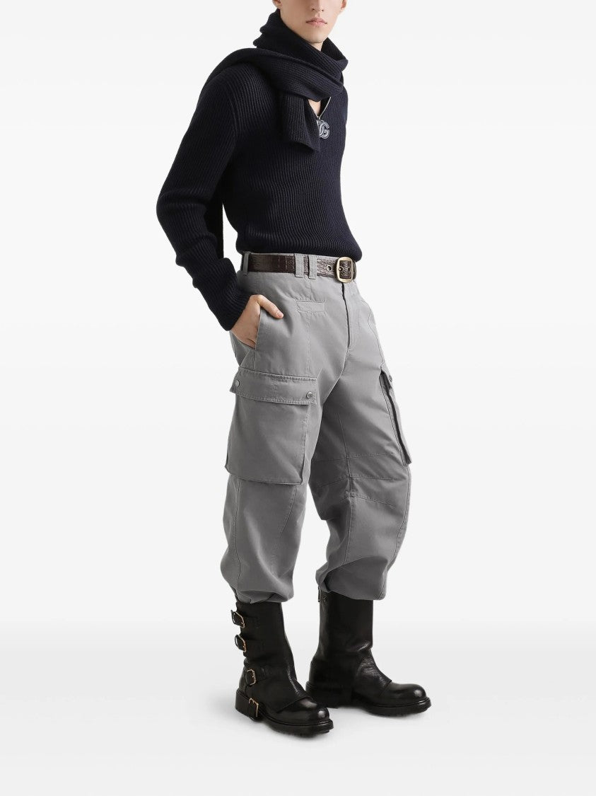 Dolce & Gabbana Black Ribbed Knit Half-Zip Wool Pullover