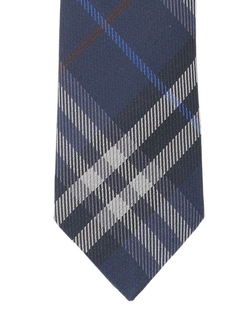 Burberry Silk Tie, Blue, All-Over Check Pattern, Adjustable.