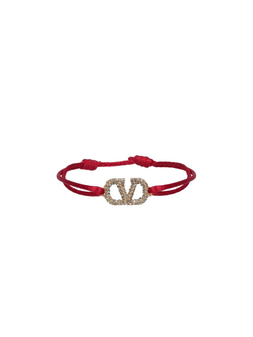 Valentino Garavani Red Cord Bracelet With Gold-Tone Emblem
