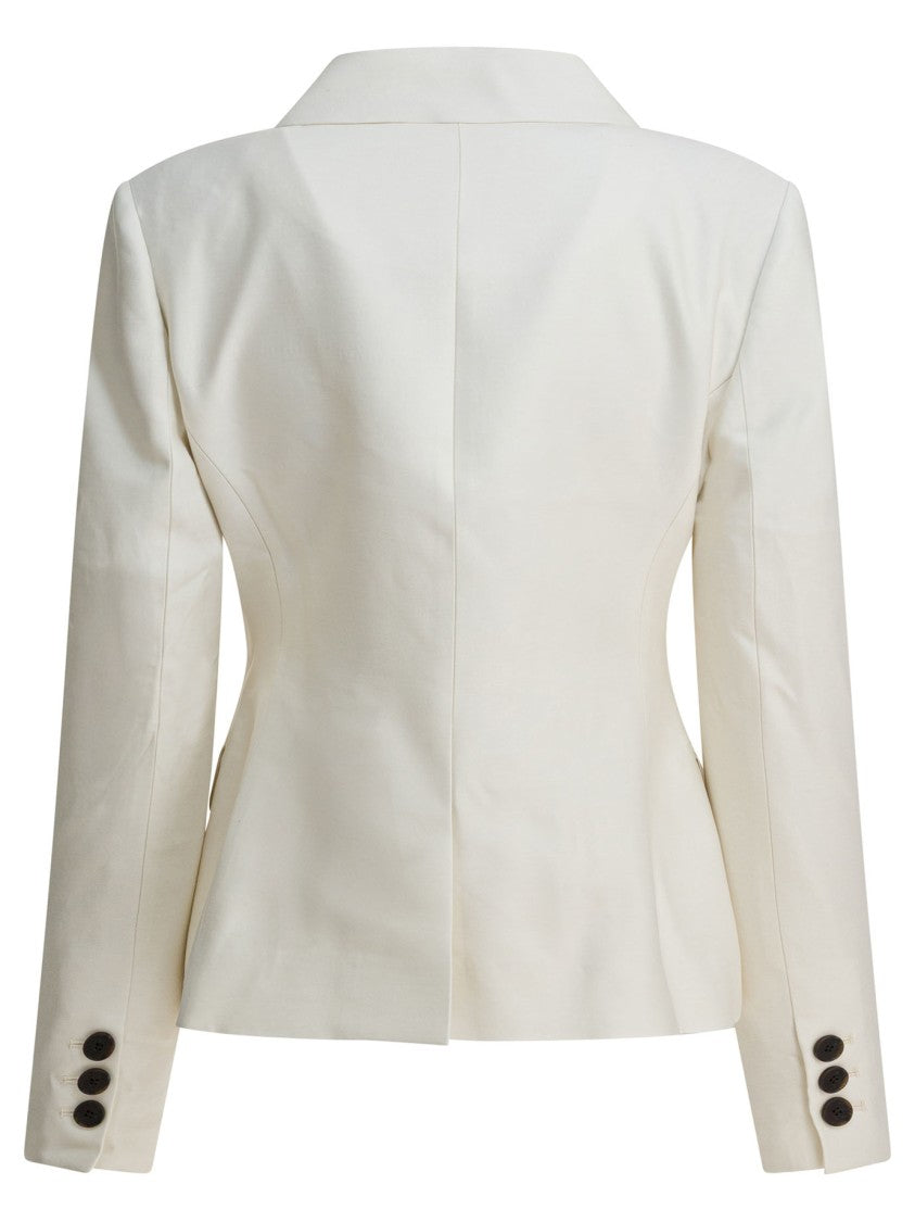 Sandbeige Double-Breasted Tailored Jacket With Flap Pockets