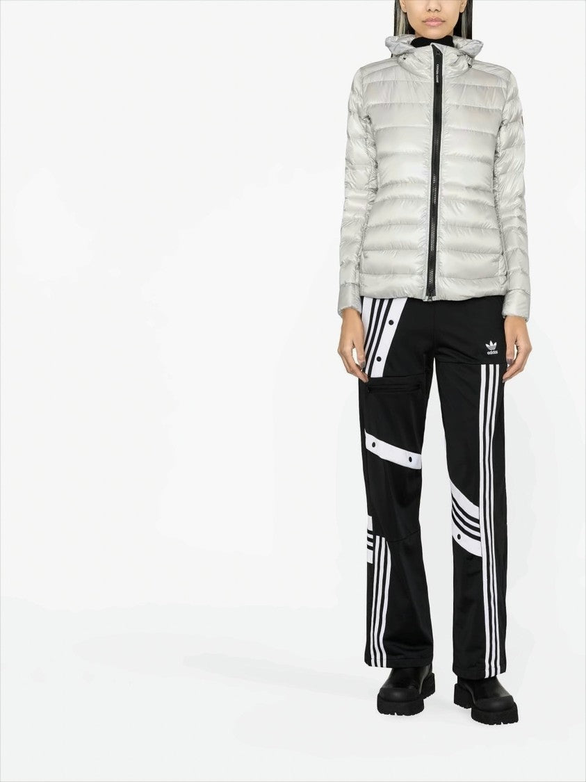 Canada Goose Fitted Silver Puffer Jacket With Adjustable Hood And Extended Cuffs