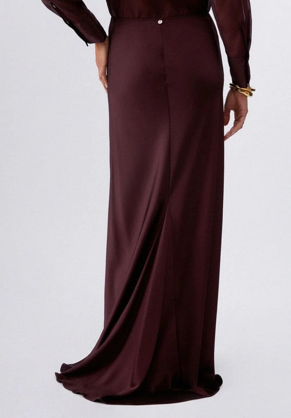 Liu Jo Flowing Viscose Satin Maxi Skirt With Subtle Train