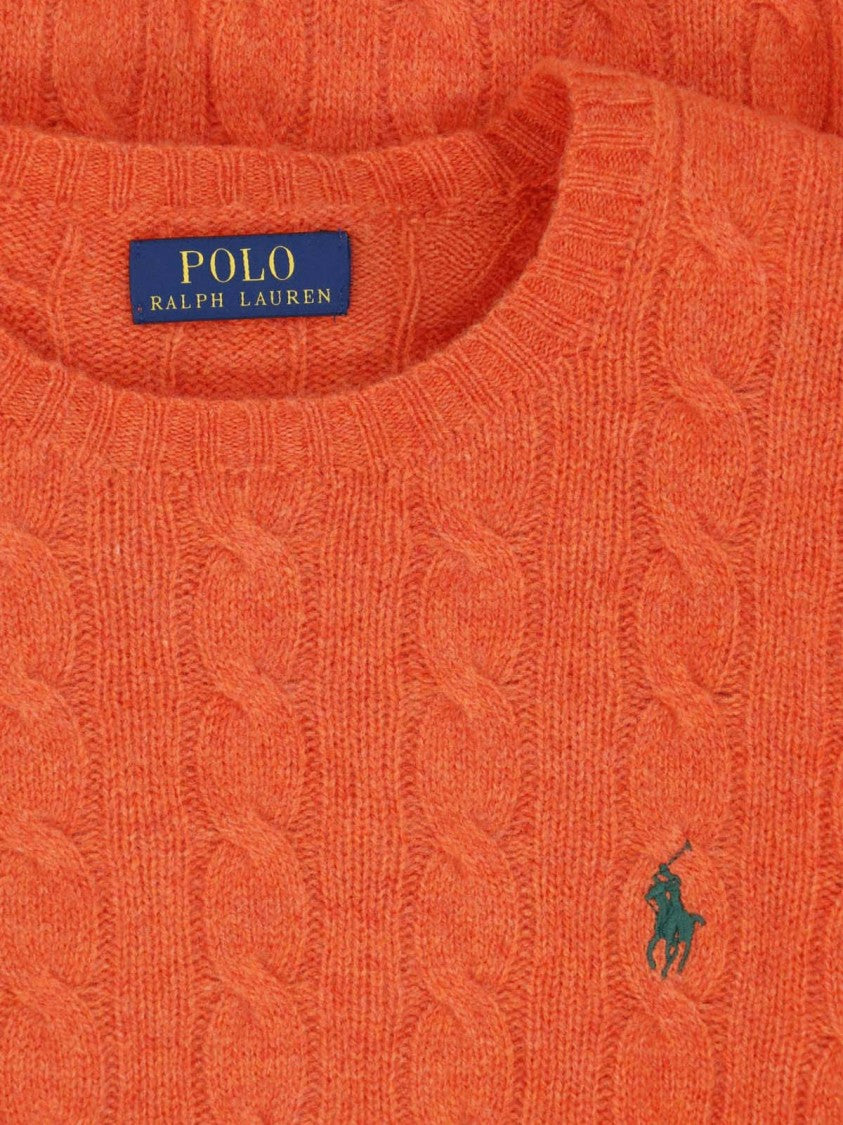 Polo Ralph Lauren Orange Cable-Knit Wool-Cashmere Crewneck Sweater