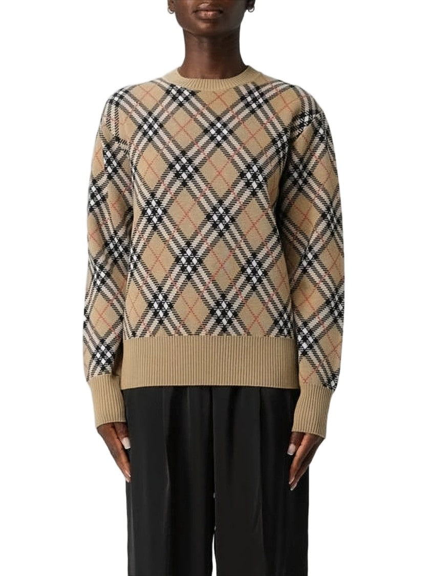 Burberry Plaid Knit Sweater With Ribbed Cuffs