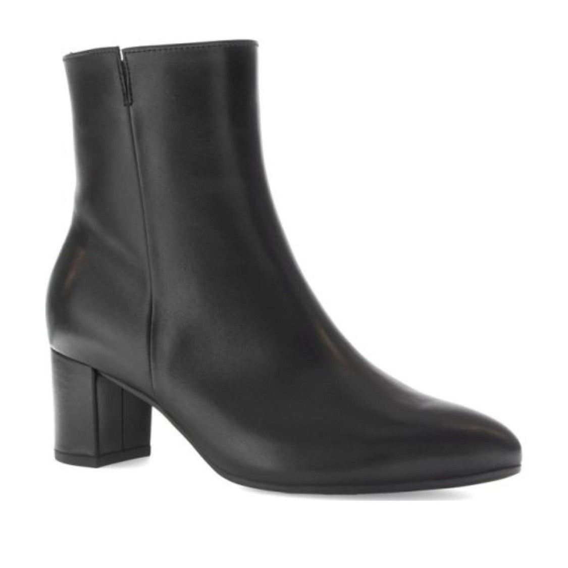 Gabor Black Minimalist Pointed Toe Mid-Height Block Heel Leather Boots