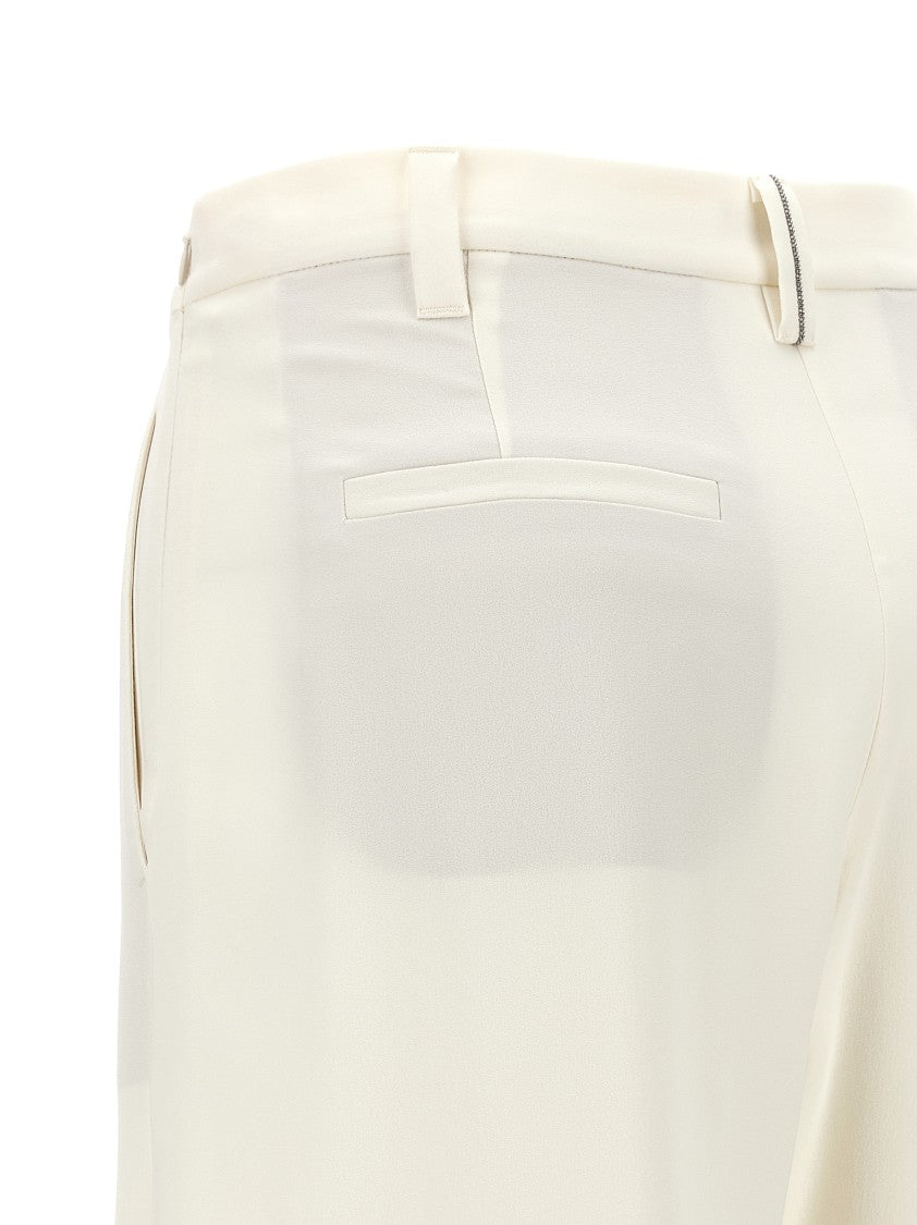 Brunello Cucinelli Fluid Linen Blend Twill Pants With Jewel Detail And Tailored Fit