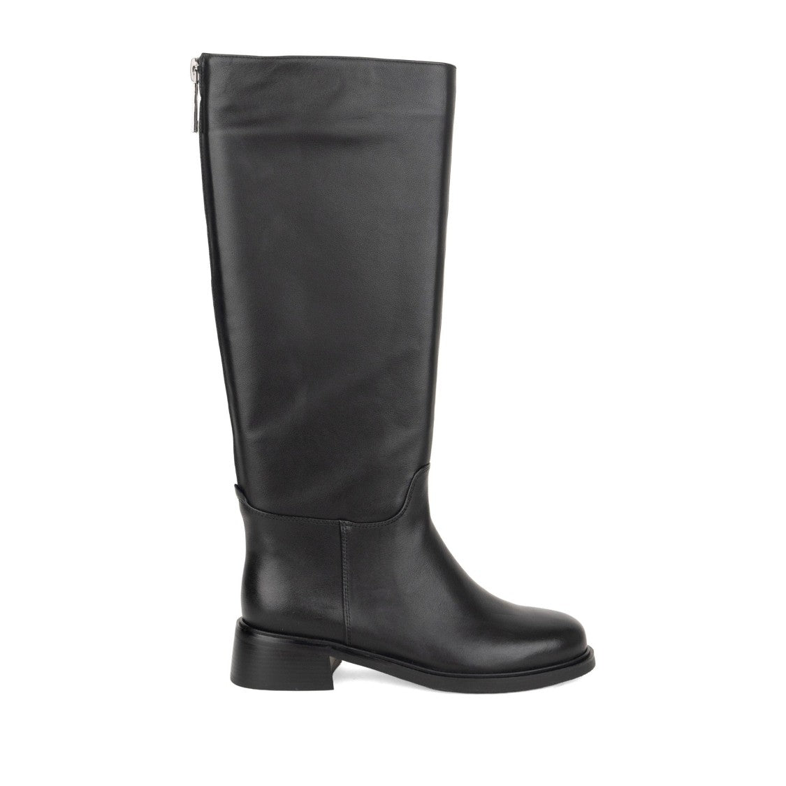 Linda Baumann Black Minimalist Low Heel Back Zipper Leather Boots