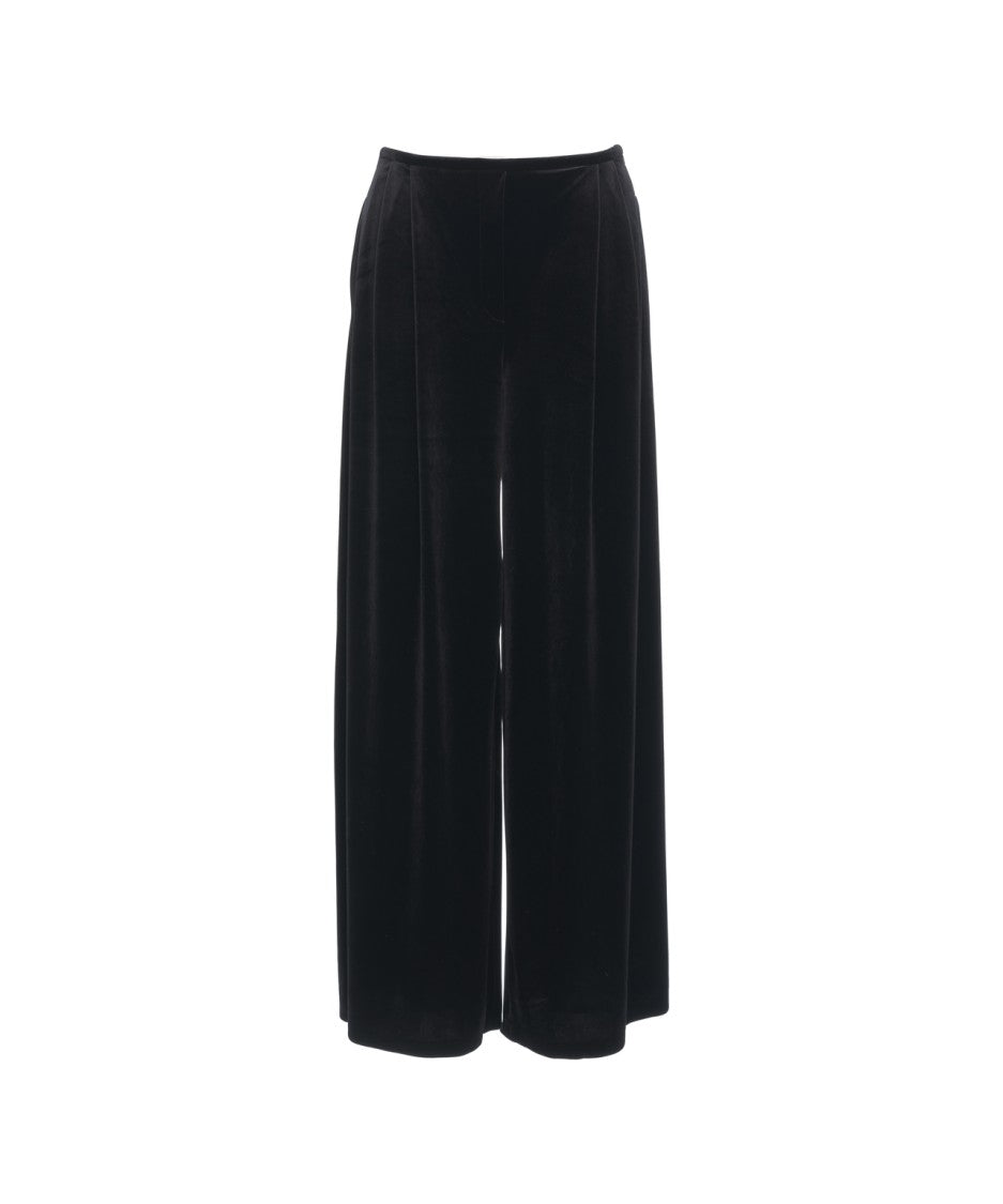 Norma Kamali Wide-Leg Velvet Trousers With Elastic Waistband