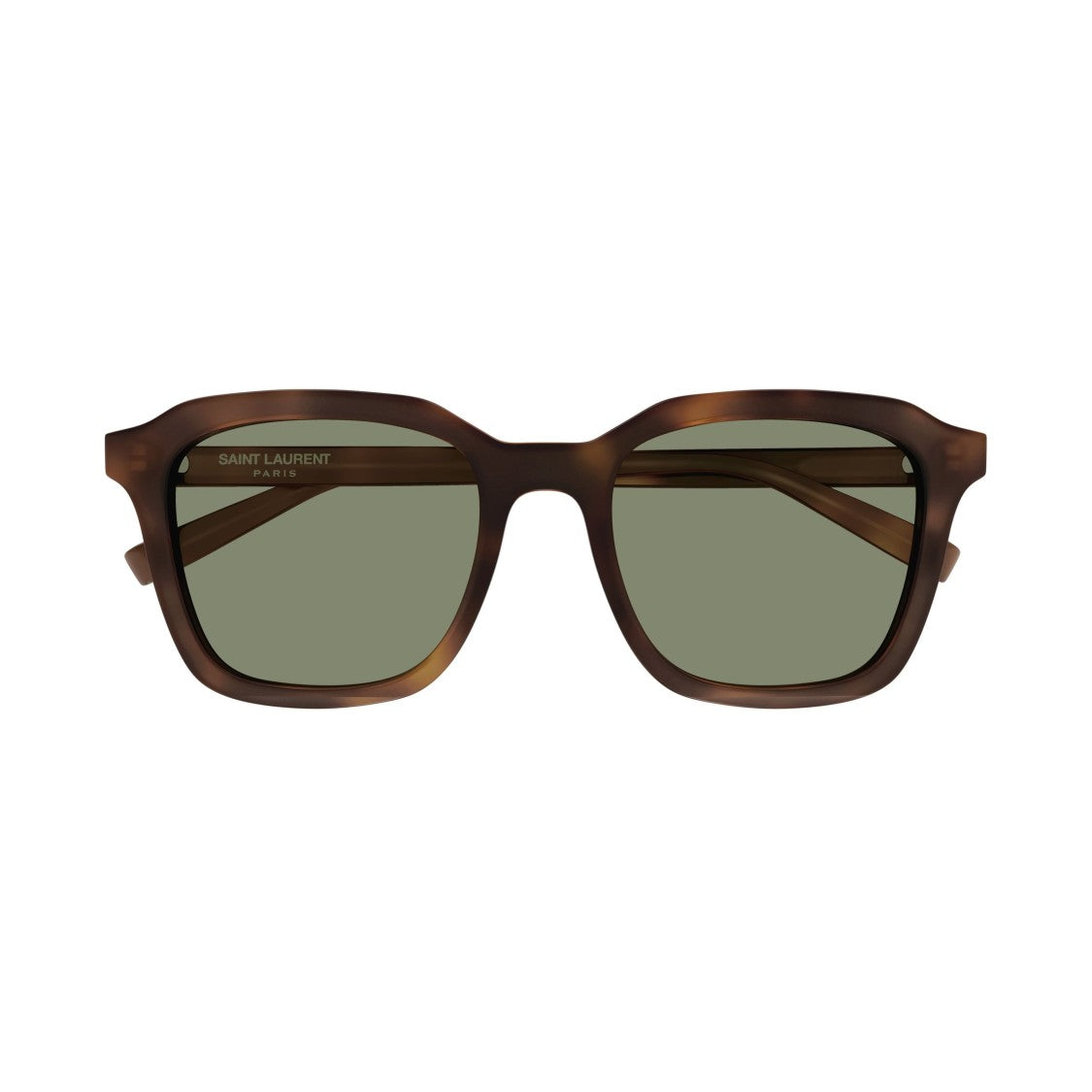 Saint Laurent Square Frame Sunglasses With Tortoiseshell Pattern And Muted Green Lenses