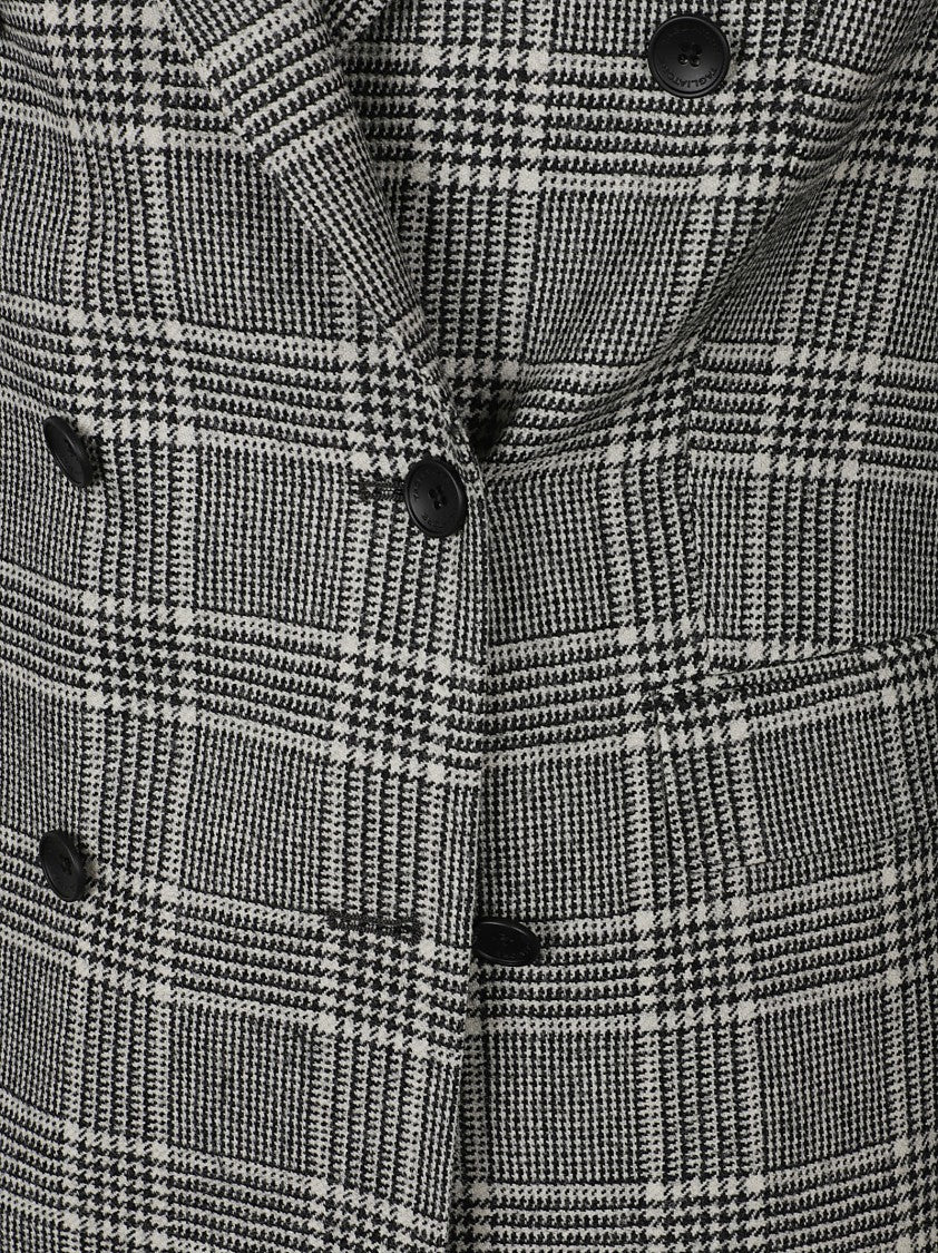 Tagliatore Short Double-Breasted Plaid Wool Coat With Notched Lapel