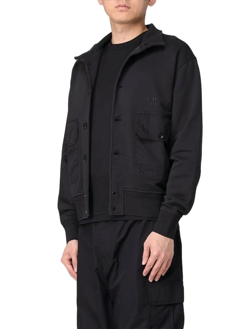 C.P. Company Minimalistic Black Cotton Cardigan With High Collar