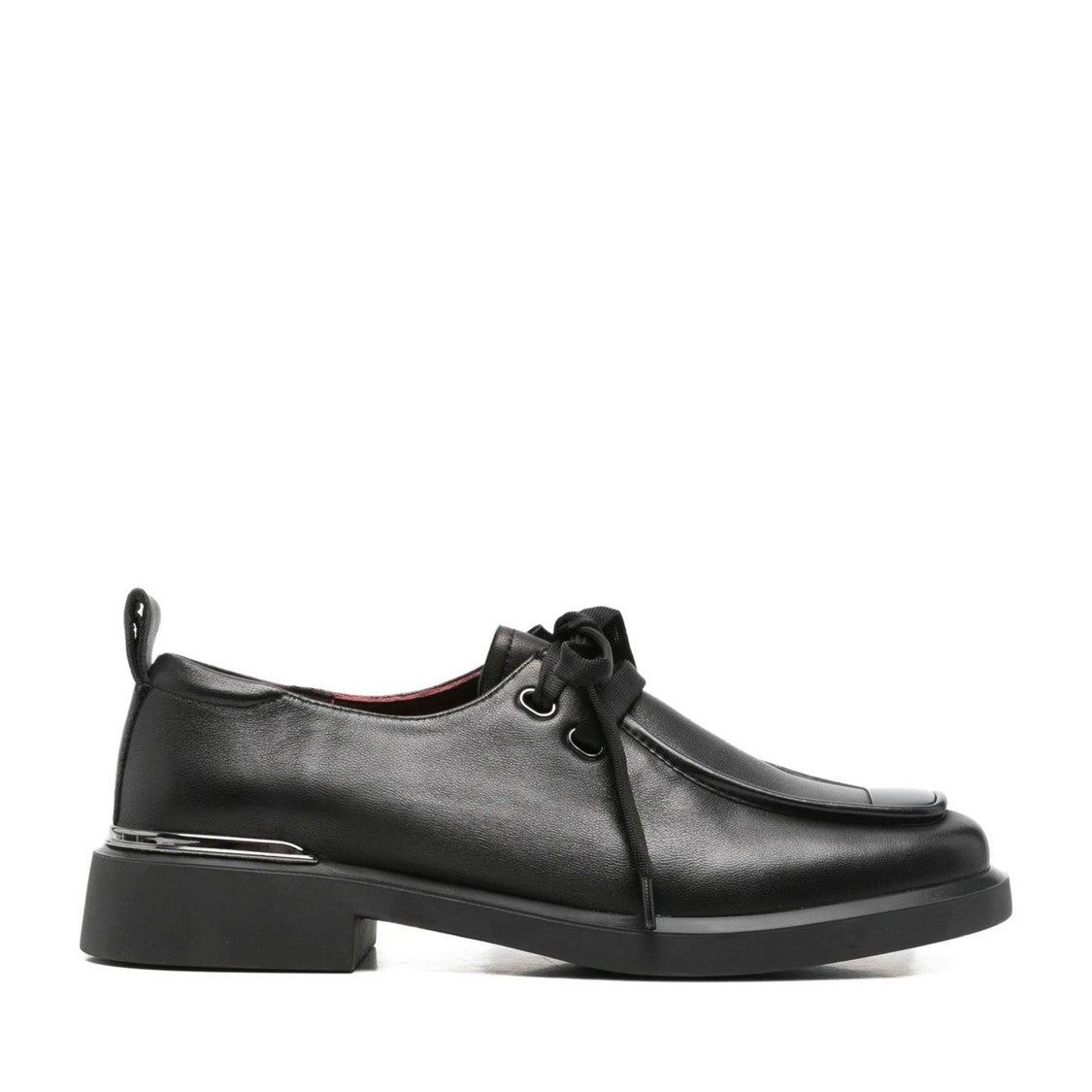 Linda Baumann Black Modern Metallic Detail Closed-Toe Leather Flats