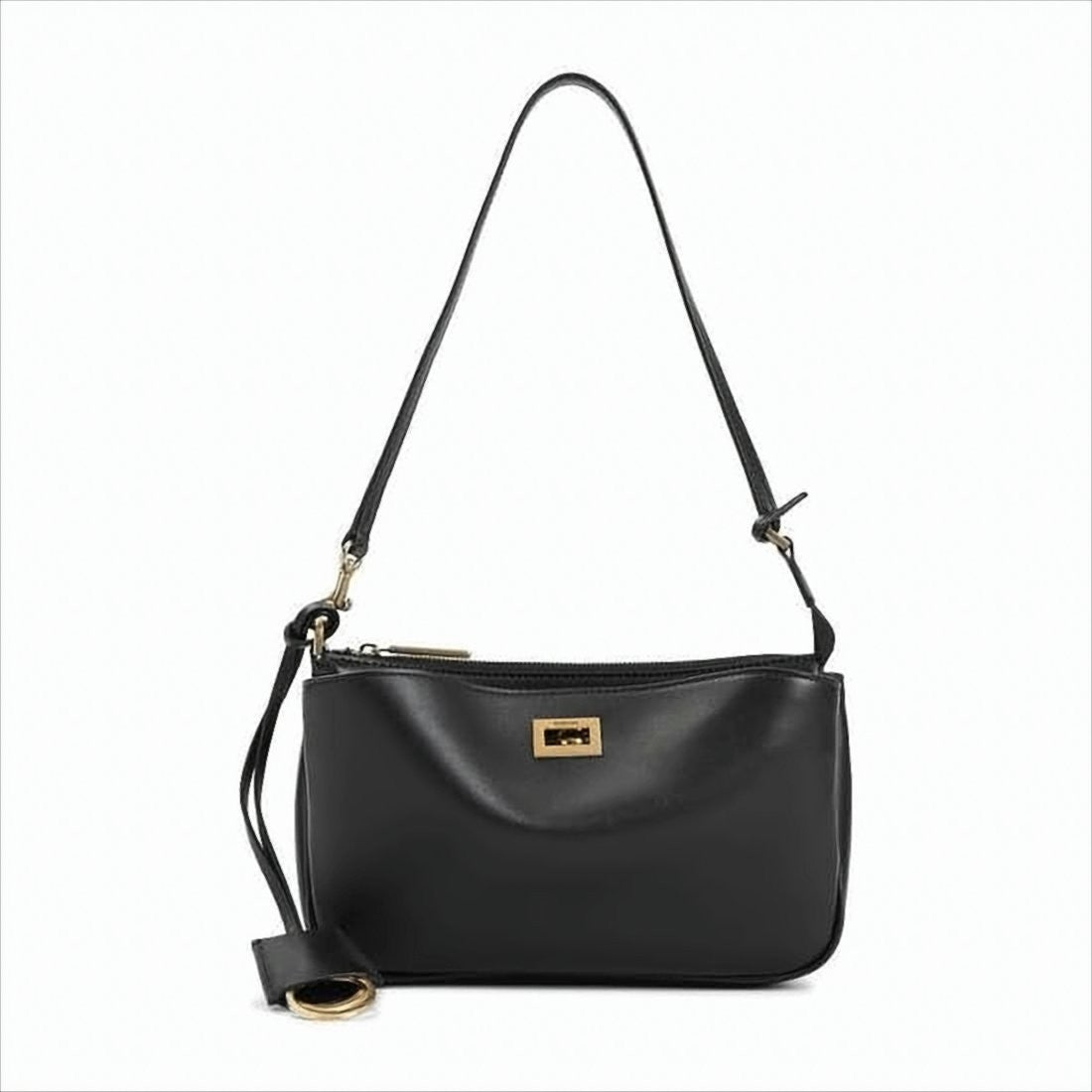 Balenciaga Calfskin Leather Shoulder Bag With Zip Closure And Gold Accents