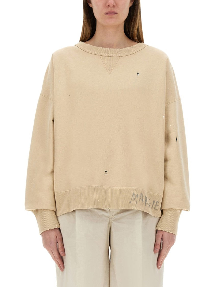 Maison Margiela Cropped Cotton Sweatshirt With Handwritten Logo