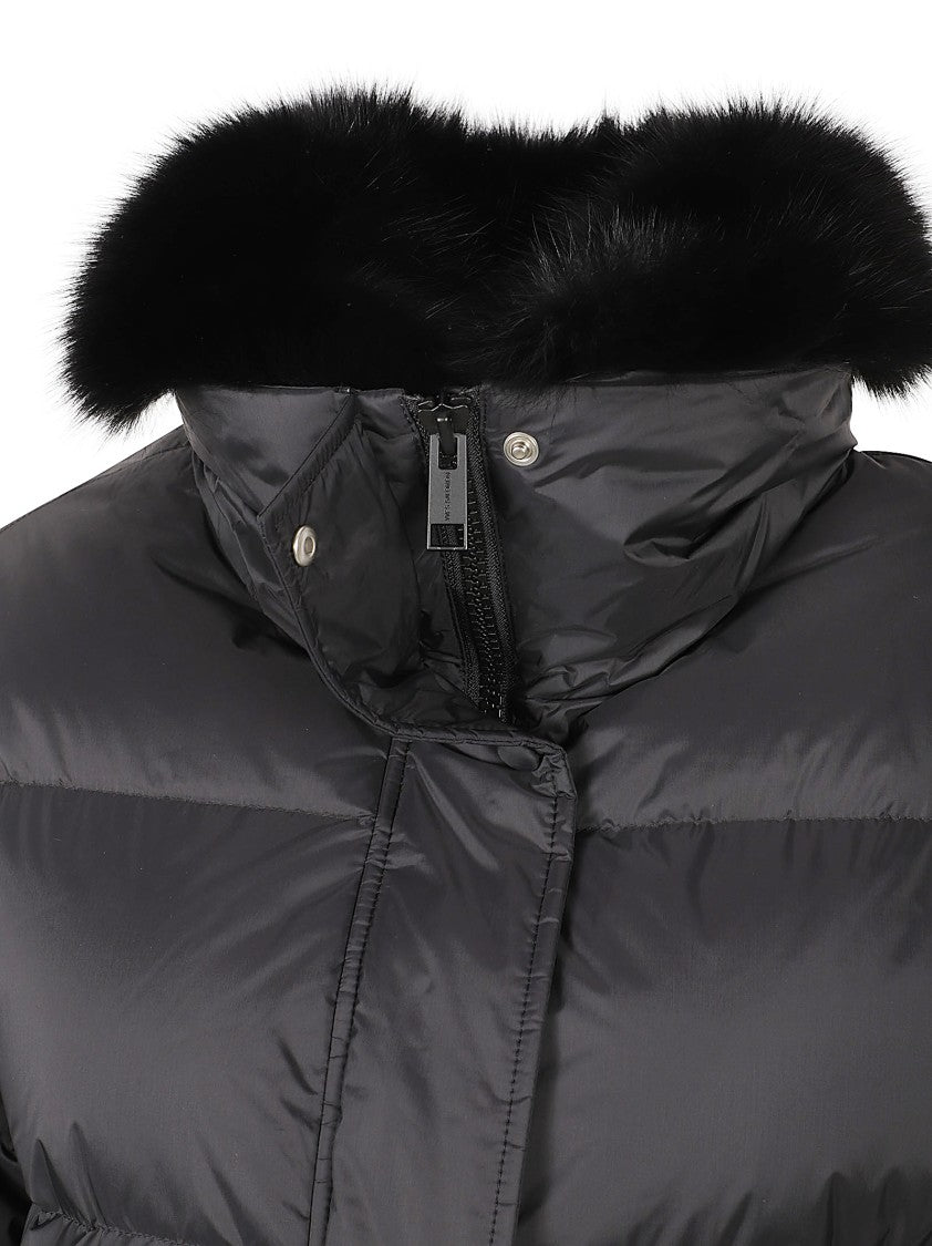 Yves Salomon Puffer Coat With Fur Trim And Front Zip Closure