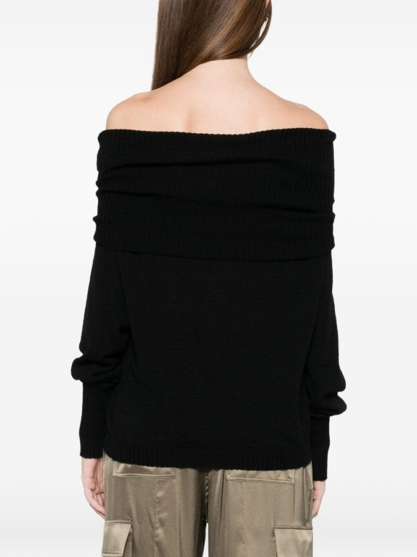 Pinko Off-The-Shoulder Black Alpaca Blend Sweater