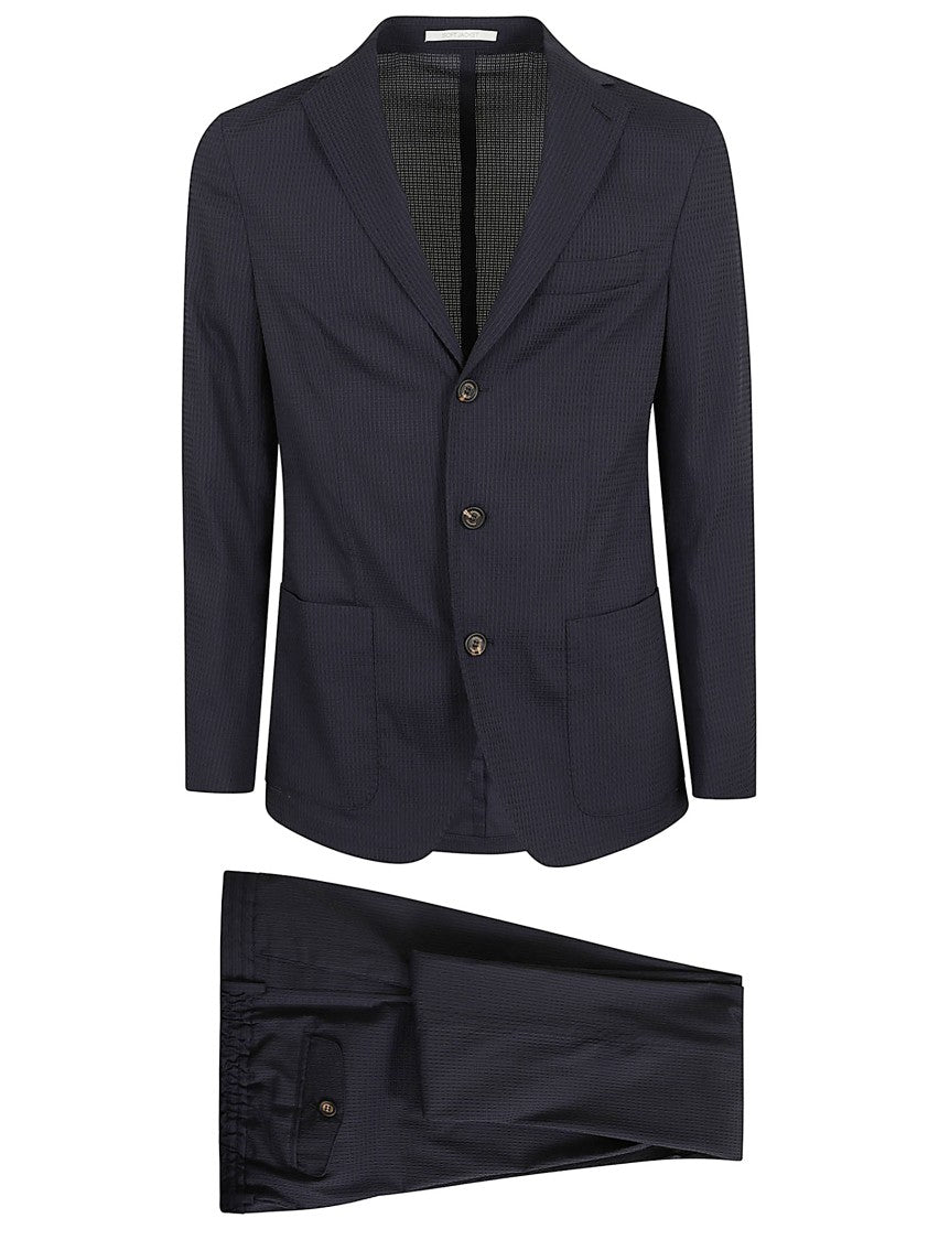 Eleventy Tailored Blue Polyester Suit With Textured Blazer And Trousers