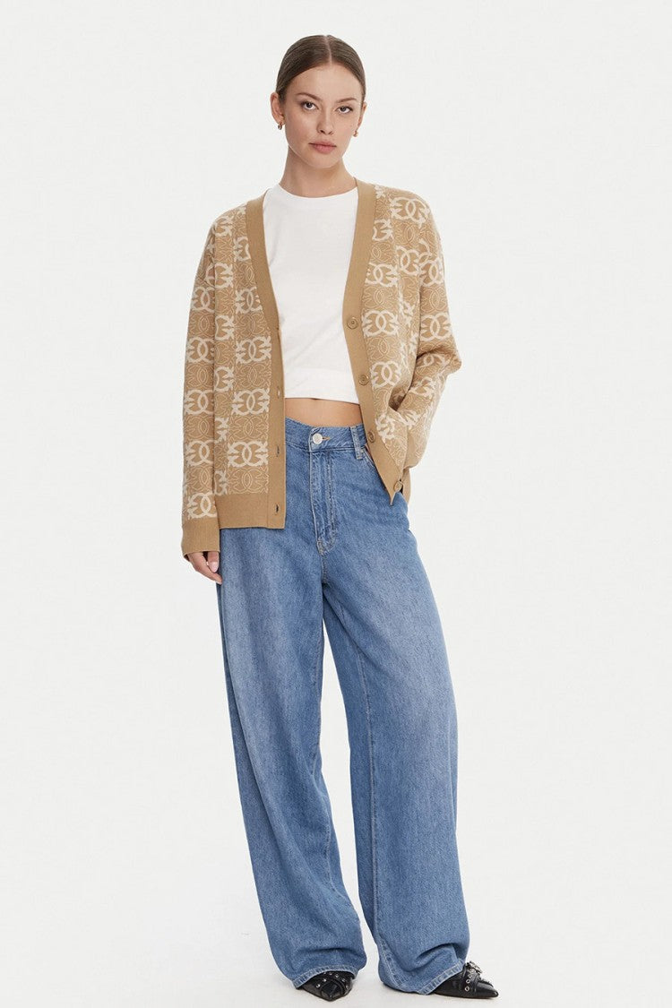 Pinko Camel Monogram Jacquard Viscose-Blend Cardigan